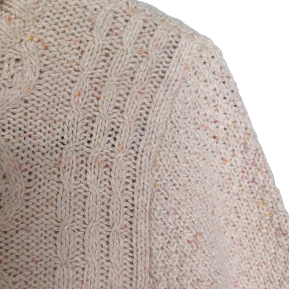 TULLE Colorful Pink Yellow Orange Speckled Print Cream Knit Long Sleeve Sweater - Picture 3 of 7